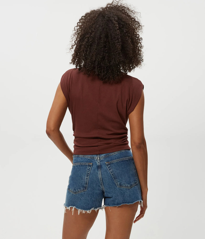 Michael Stars Amara Mock Neck Power Shoulder Top - Espresso