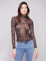 Charlie B Mock Neck Basic Mesh W/ Gather - Spruce