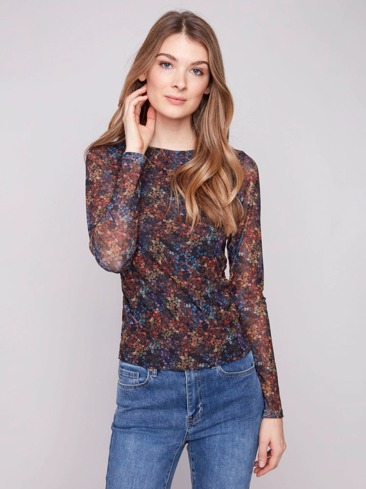 Charlie B Flower Printed Mesh Top - Floret