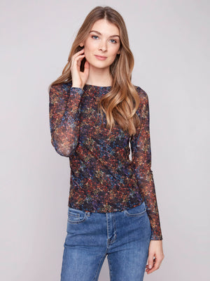 Charlie B Flower Printed Mesh Top - Floret