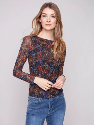 Charlie B Flower Printed Mesh Top - Floret