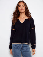 Charlie B V-neck Notched Soutache Sweater