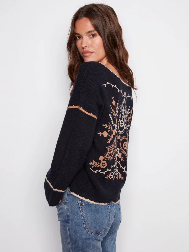 Charlie B V-neck Notched Soutache Sweater