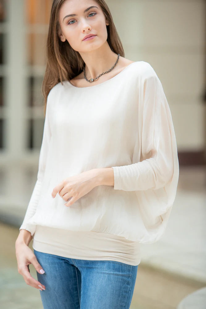 CobbleStone Living Cassandra Italian Silk Top- Ecru One Size