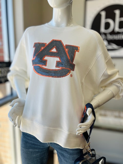 Capri Designs Sequin Varsity L/S Tee - Auburn