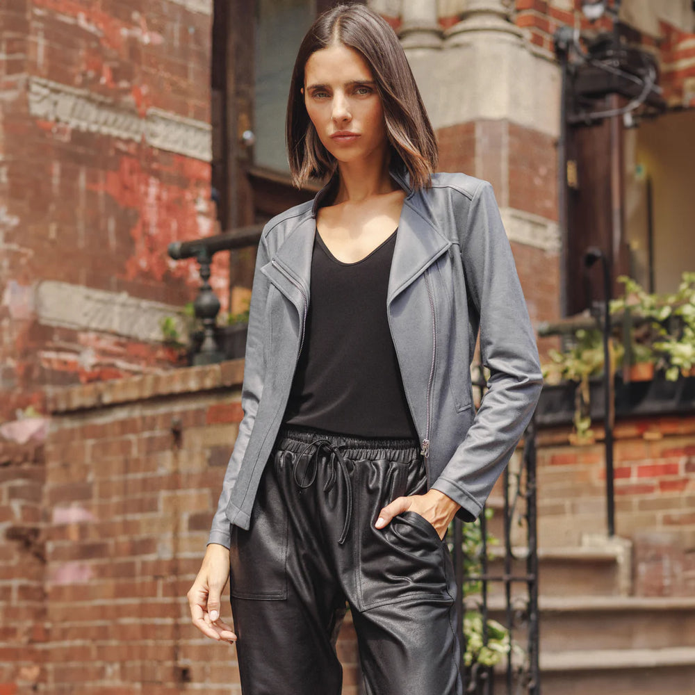 Clara Sunwoo Classic Liquid "Leather" Knit Jacket - Charcoal