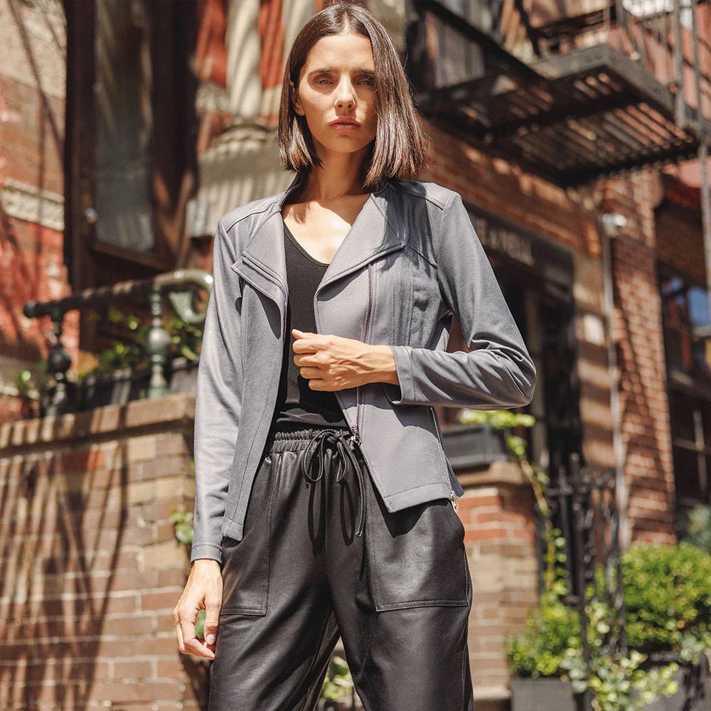 Clara Sunwoo Classic Liquid "Leather" Knit Jacket - Charcoal