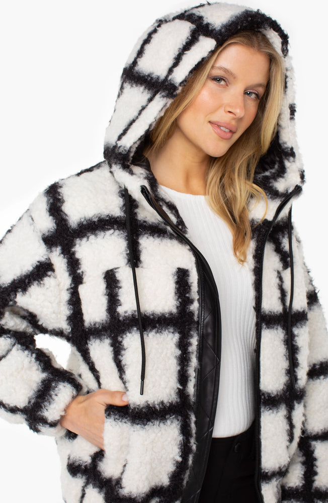 Liverpool - Zip Up Hoodie White/Black Curly Lamb Windowpane