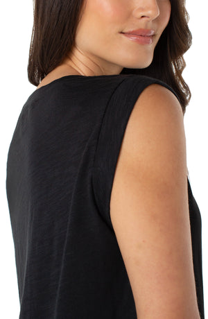 Liverpool Sleeveless Woven Knit Top - Black