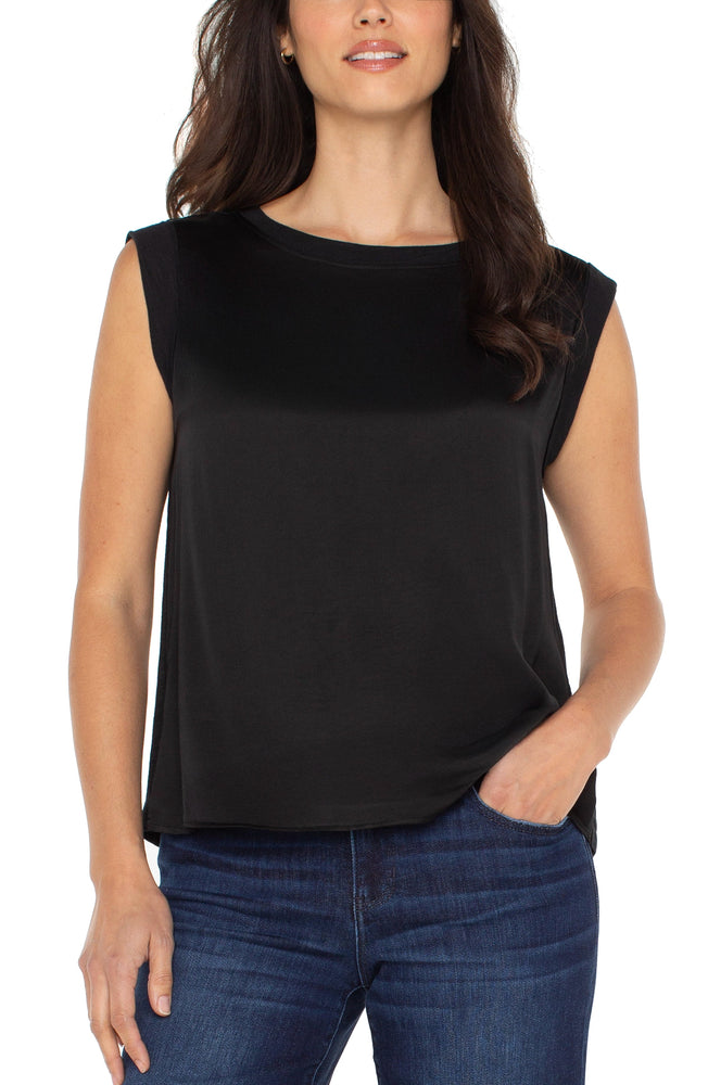 Liverpool Sleeveless Woven Knit Top - Black