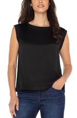 Liverpool Sleeveless Woven Knit Top - Black