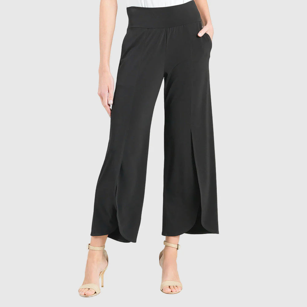 Clara Sunwoo Ankle Soft Knit Petal Pant Front Slit - Black