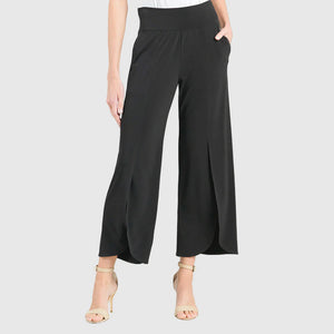 Clara Sunwoo Ankle Soft Knit Petal Pant Front Slit - Black