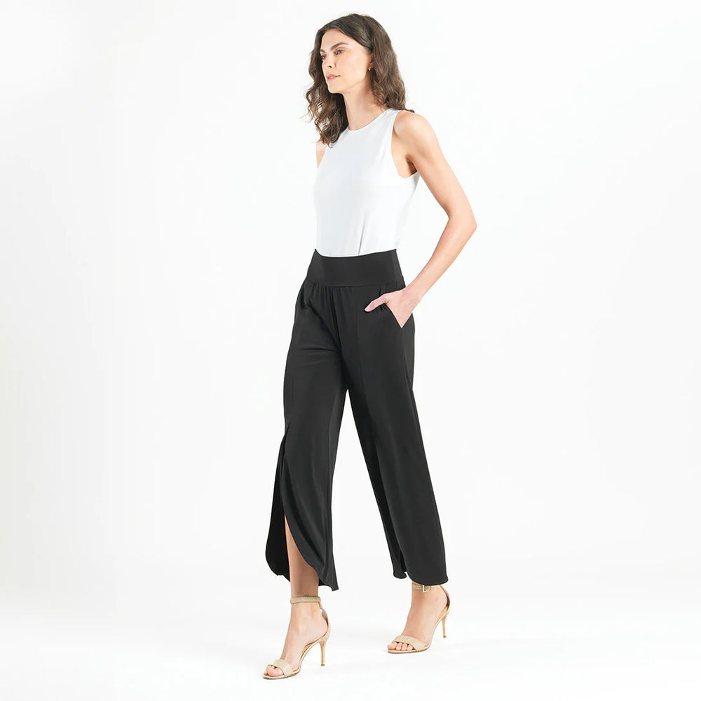 Clara Sunwoo Ankle Soft Knit Petal Pant Front Slit - Black
