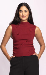 Pink Martini Rosslie Sweater Sleeveless Top With Florets - Rust