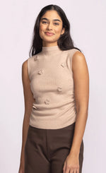 Pink Martini Rosslie - Beige Sleeveless Top With Florets