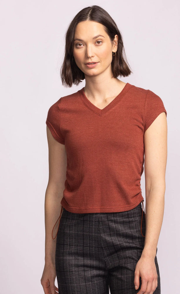 Pink Martini Vista Short Sleeve Top With Side Ties- Rust