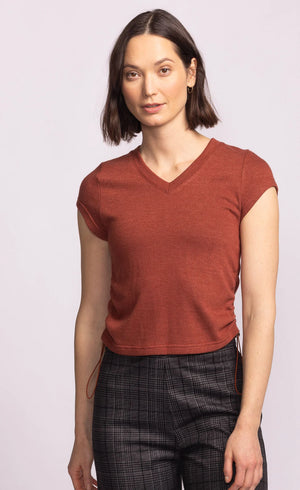 Pink Martini Vista Short Sleeve Top With Side Ties- Rust