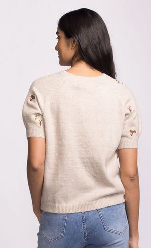 Pink Martini Sweater With Embroidered Flowers - Beige