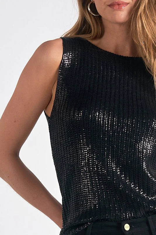 Elan - Sequined Top Tank Sleeveless Black
