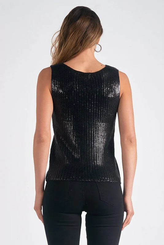 Elan - Sequined Top Tank Sleeveless Black