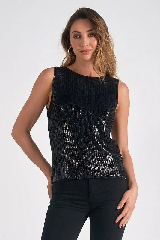 Elan - Sequined Top Tank Sleeveless Black