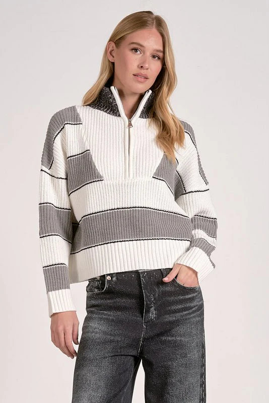 Elan Zip Sweater- Heather Grey