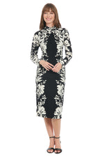 London Times Long Sleeve Criss Cross Neck Midi