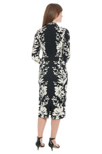 London Times Long Sleeve Criss Cross Neck Midi