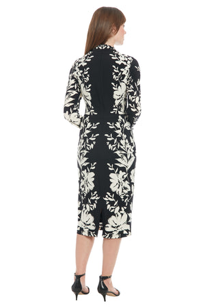 London Times Long Sleeve Criss Cross Neck Midi