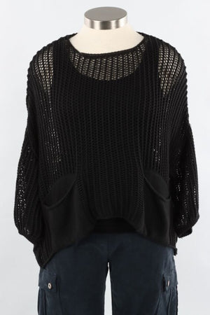 Tempo Washed Crochet Sweater - Black