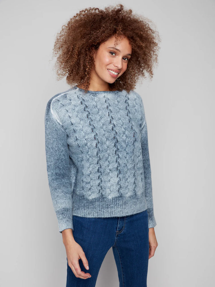 Charlie B Crew Neck Sweater With Front Fancy Stitch