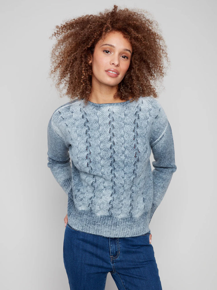 Charlie B Crew Neck Sweater With Front Fancy Stitch