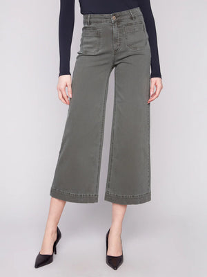 Charlie B Cropped Patch Pocket Flare Twill Pants - Spruce