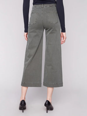 Charlie B Cropped Patch Pocket Flare Twill Pants - Spruce