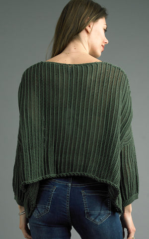 Tempo Washed Crochet Sweater - Olive