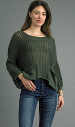 Tempo Washed Crochet Sweater - Olive
