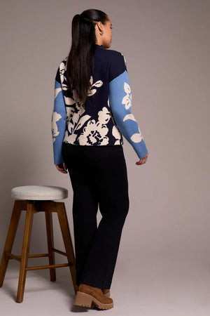 Tribal Knit Jacquard Funnel Neck Sweater - Sapphire