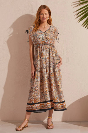 Tribal Printed Maxi Dress with Shoulder Ties