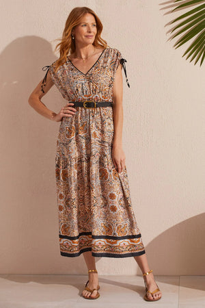 Tribal Printed Maxi Dress with Shoulder Ties