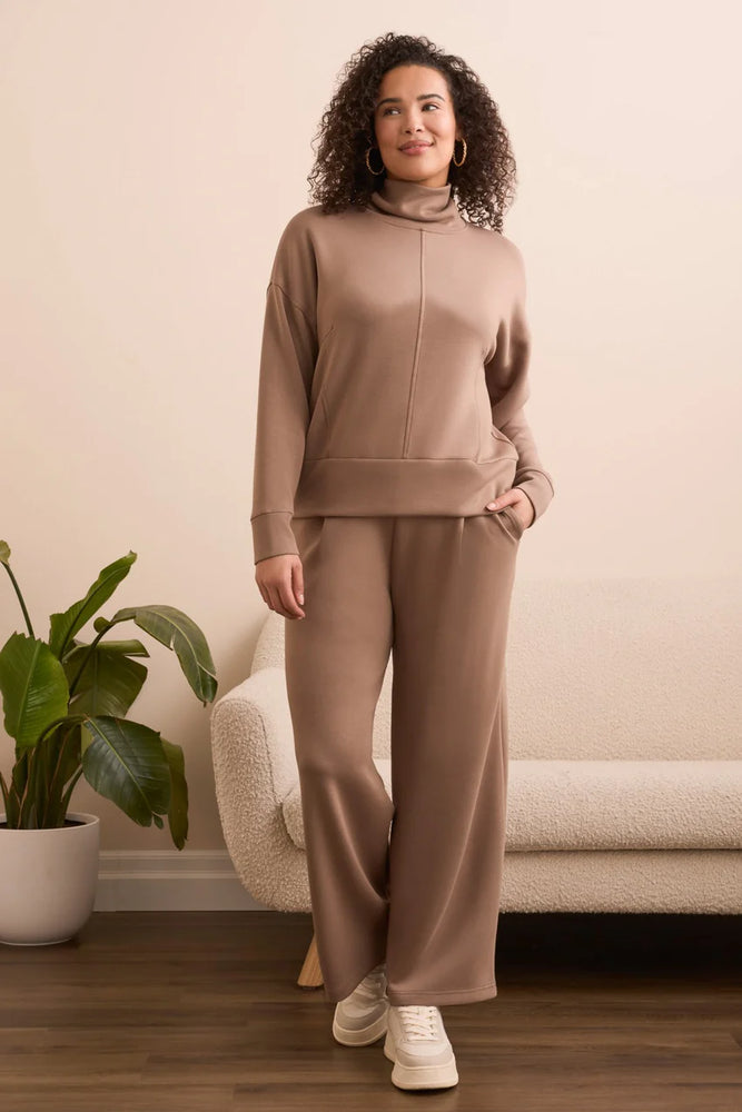 Tribal Long Sleeve Funnel Neck Top - Fossil