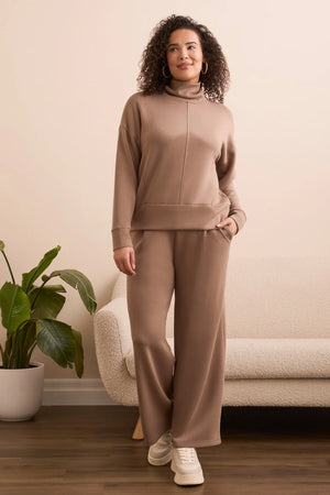 Tribal Long Sleeve Funnel Neck Top - Fossil