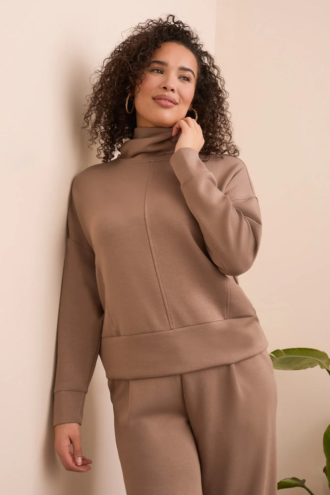 Tribal Long Sleeve Funnel Neck Top - Fossil