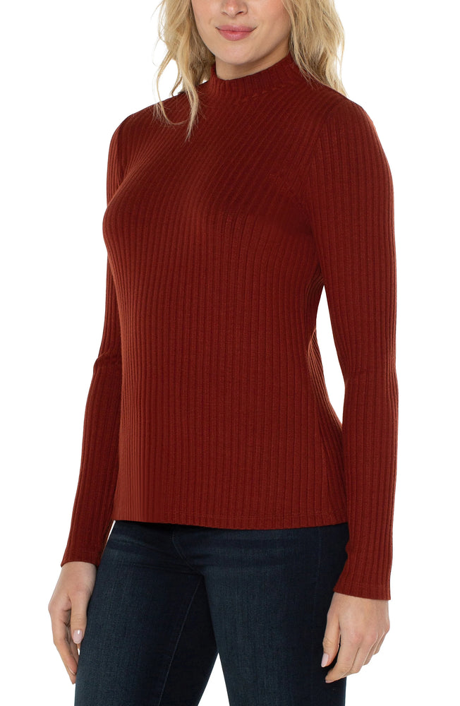 Liverpool Mock Neck Long Sleeve Rib Knit Top