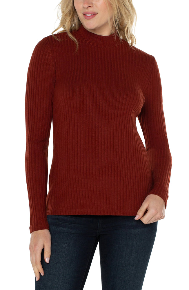 Liverpool Mock Neck Long Sleeve Rib Knit Top