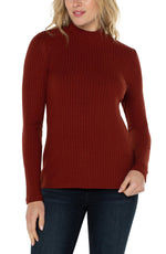 Liverpool Mock Neck Long Sleeve Rib Knit Top