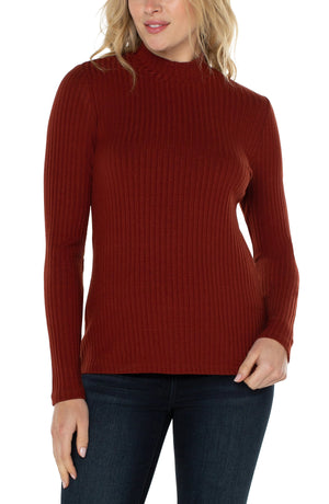 Liverpool Mock Neck Long Sleeve Rib Knit Top