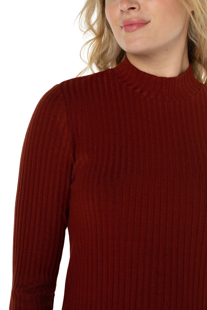 Liverpool Mock Neck Long Sleeve Rib Knit Top