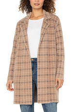 Liverpool Long Sleeve Open Front - Camel/Cream Plaid