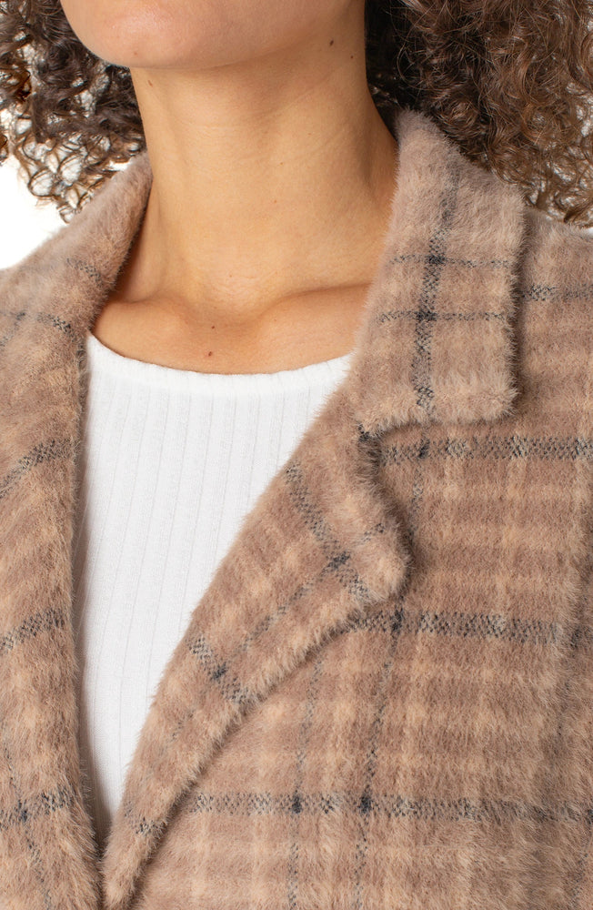 Liverpool Long Sleeve Open Front - Camel/Cream Plaid
